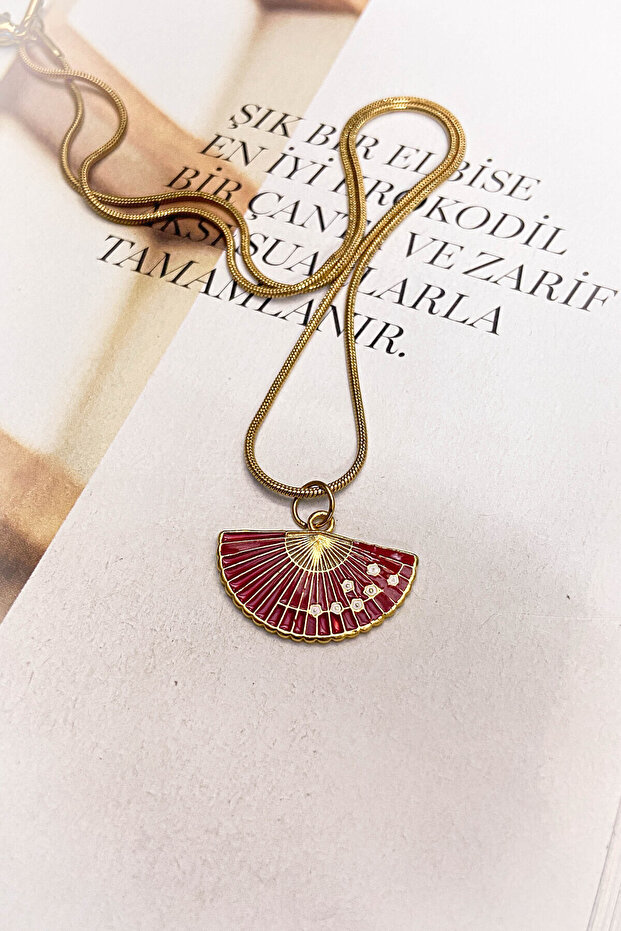 Gold Color Fan Model Steel Necklace