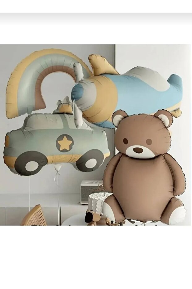 Retro Party Set for Birthday - Teddy Bear, Airplane and Retro Car