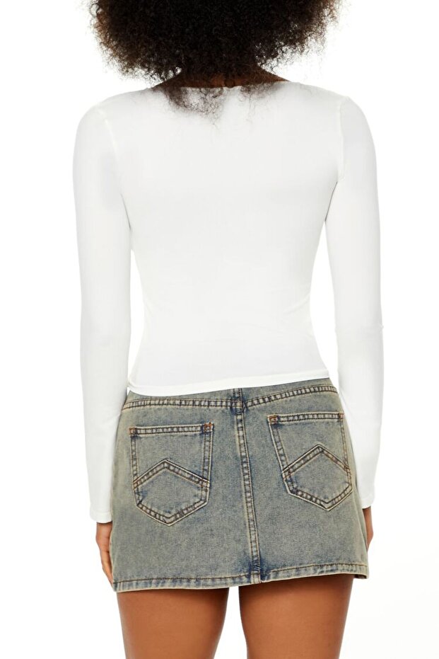 Dikişsiz Örme V-Yaka Bluz - 5