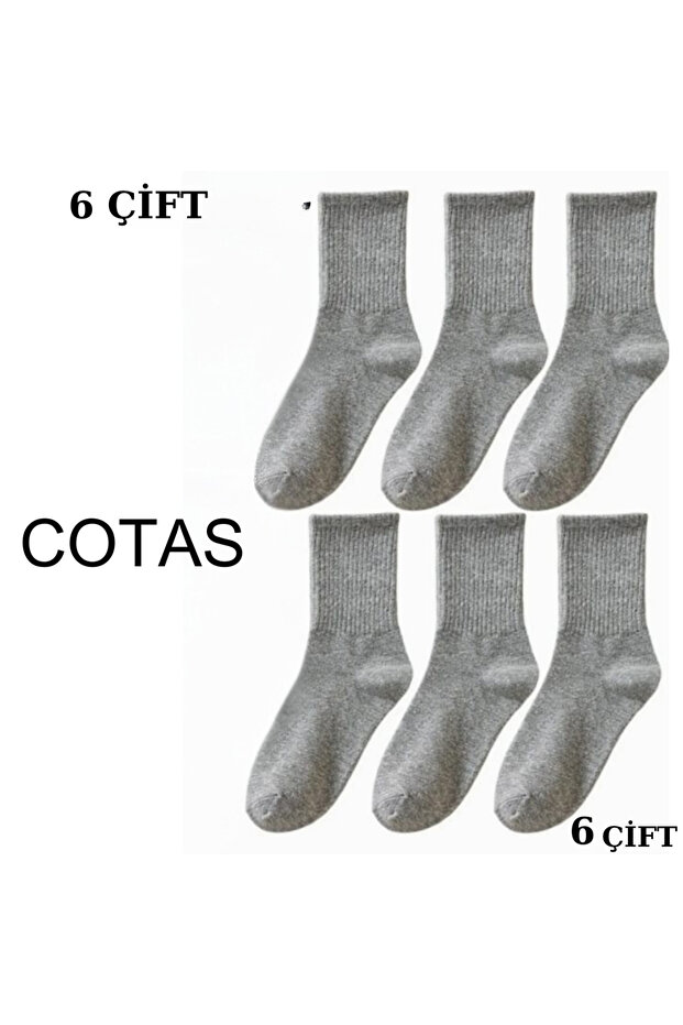 6 Pairs Unisex Black White Gray Striped Unlined College Tennis Socks