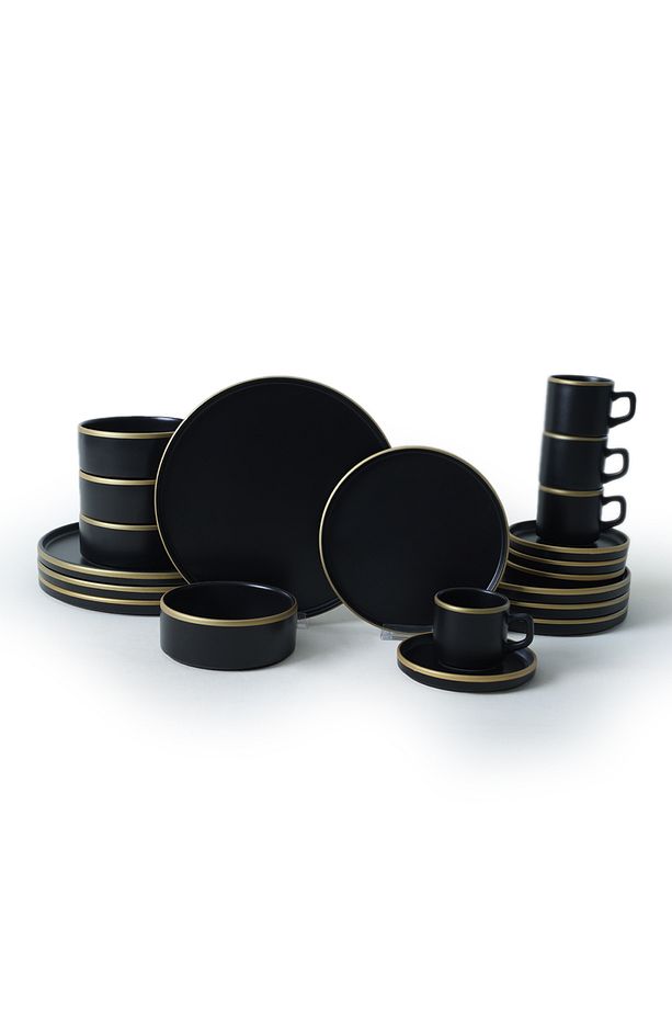 Mat Siyah Gold Fileli Stackable Yemek / Kahvaltı Takımı 20 Parça 4 Kişilik - 6