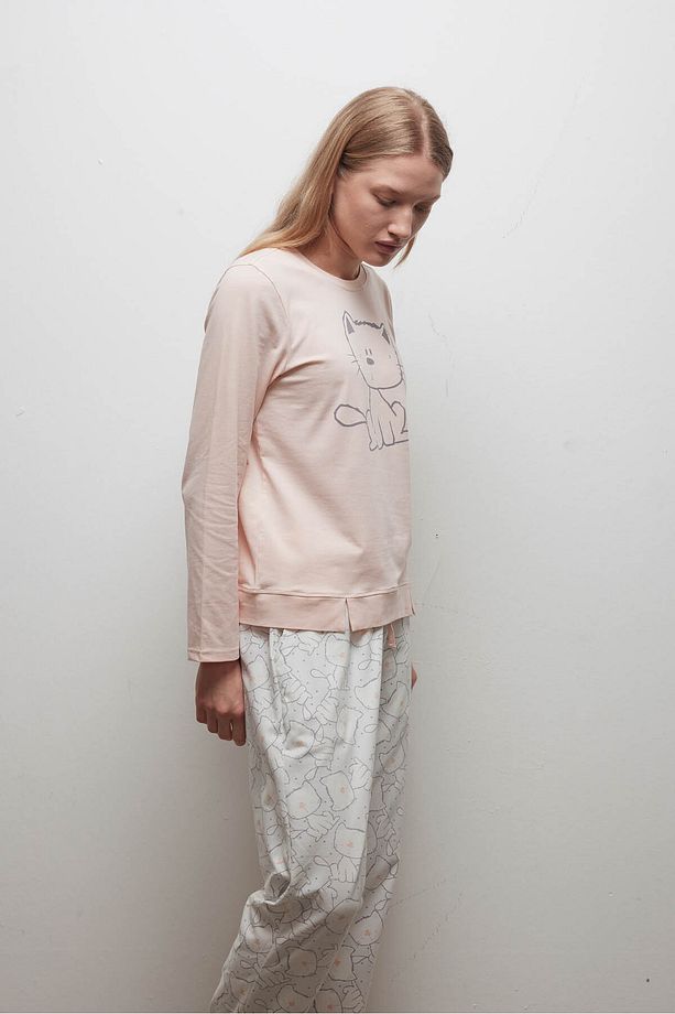 Kadın Pamuklu Uzun Kollu Pijama Üstü - 2