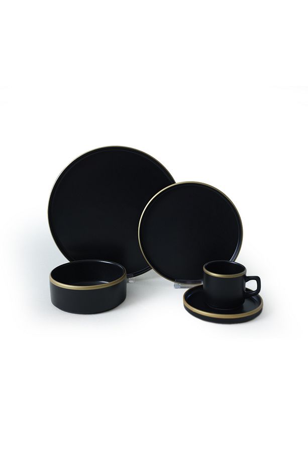 Mat Siyah Gold Fileli Stackable Yemek / Kahvaltı Takımı 20 Parça 4 Kişilik - 7