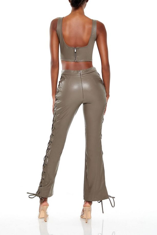 Suni Deri Bootcut Pantolon - 1