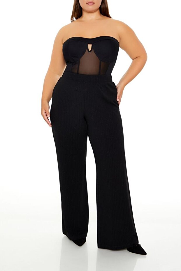 Plus Size Düz Kesim Pantolon - 5