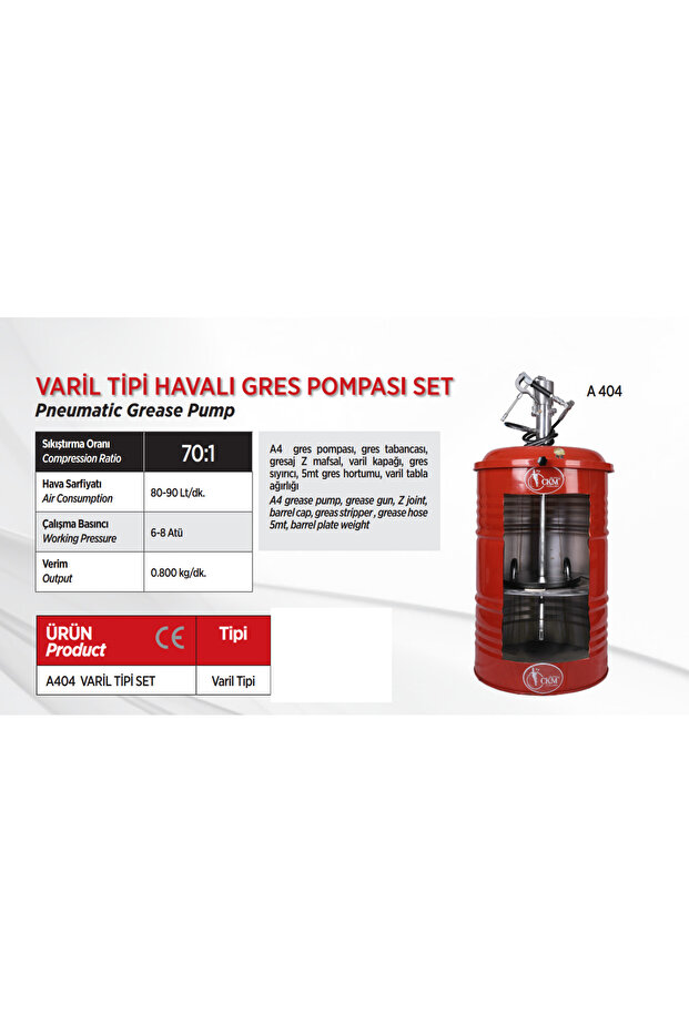 Varil Tipi Havalı Gres Pompası Set A404 - 2