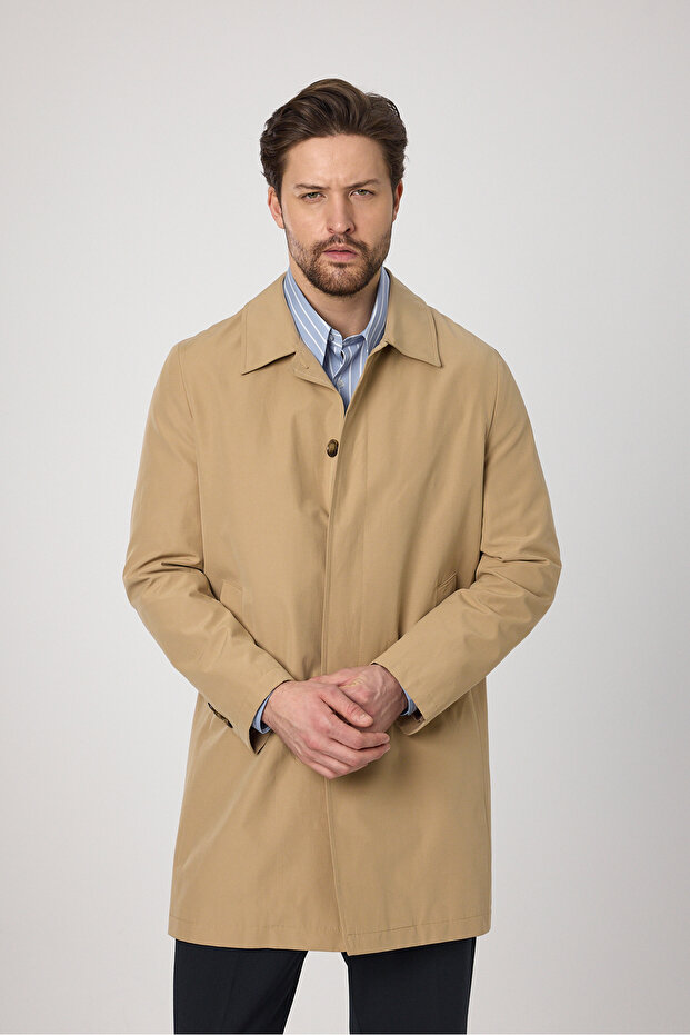 Madrid Men's Beige Peter Pan collar Spring Jacket-Trench Coat