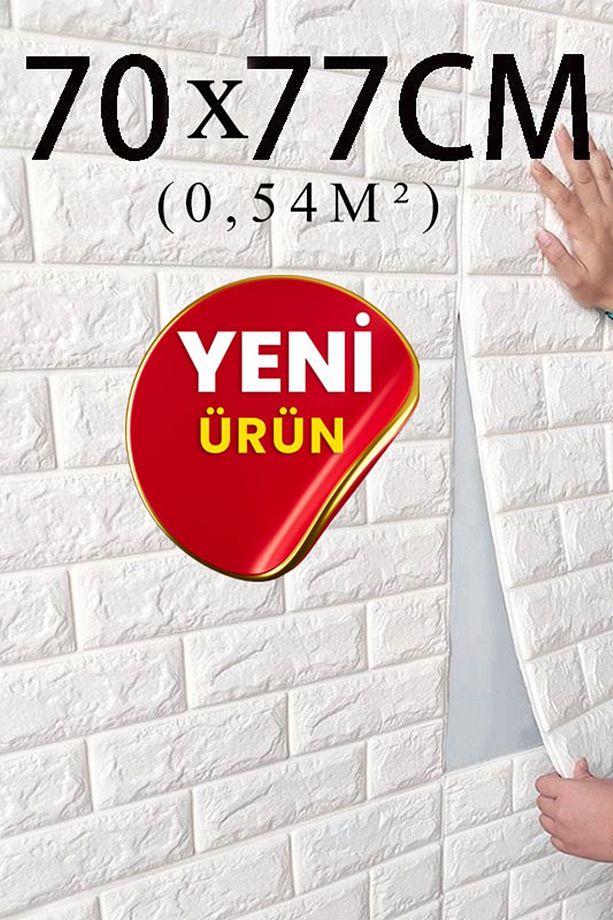 Yeni 70x77 Cm 0,54 M² Kendinden Yapışkanlı Duvar Sticker 3D Esnek Köpük Kendin Yap Beyaz Taş Desen - 1