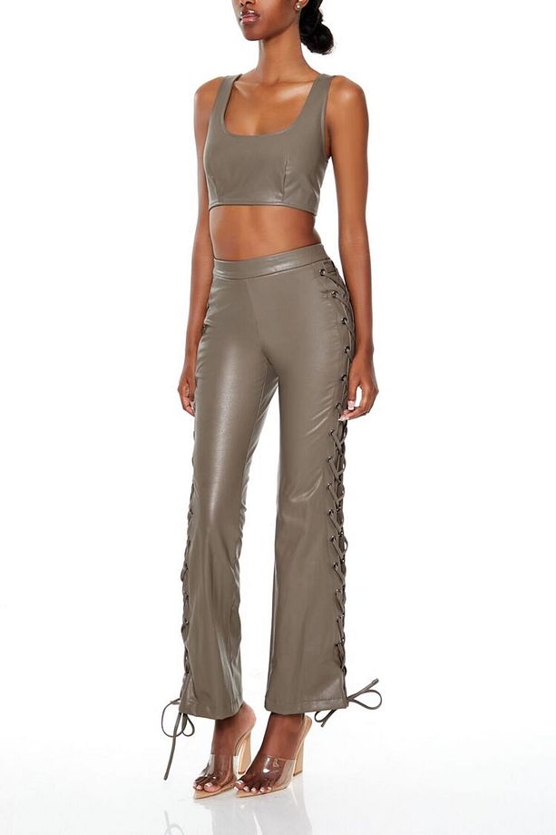 Suni Deri Bootcut Pantolon - 5