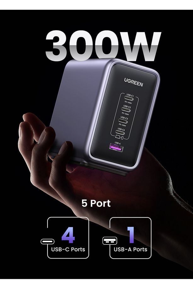Nexode 300w Gan 5 Portlu Hızlı Şarj Cihazı Istasyonu, 4xusb-c, 1xusb-a, Gri - 90903b - 2