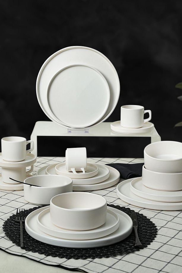 Mat Beyaz Stackable Yemek / Kahvaltı Takımı 20 Parça 4 Kişilik - 4
