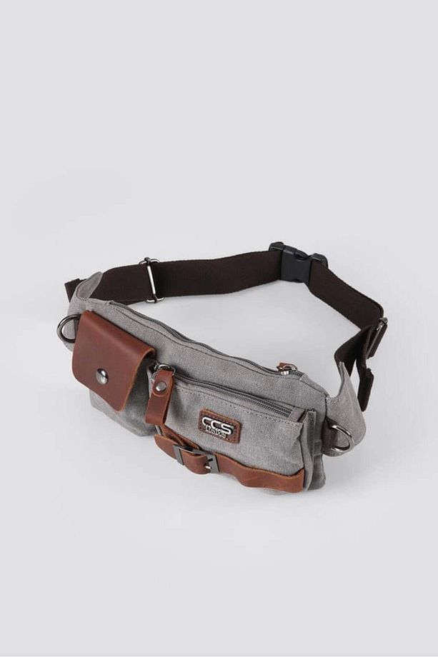 ÇÇS 31459 Kanvas Kumaş Askılı Bel ve Omuz Çantası GREY - 4