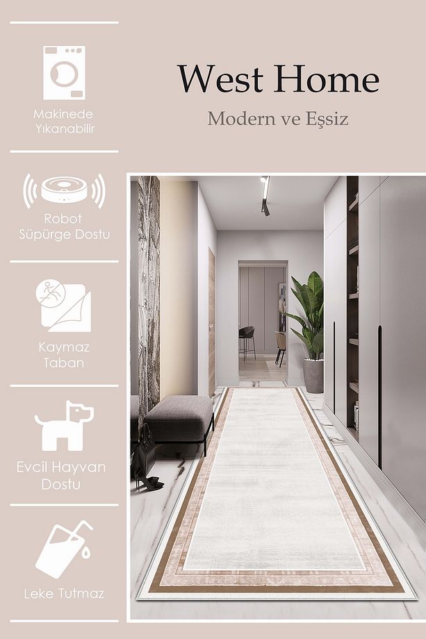 Makinede yıkanabilir kaymaz taban leke tutmaz mutfak halısı salon halısı ve yolluk - 2