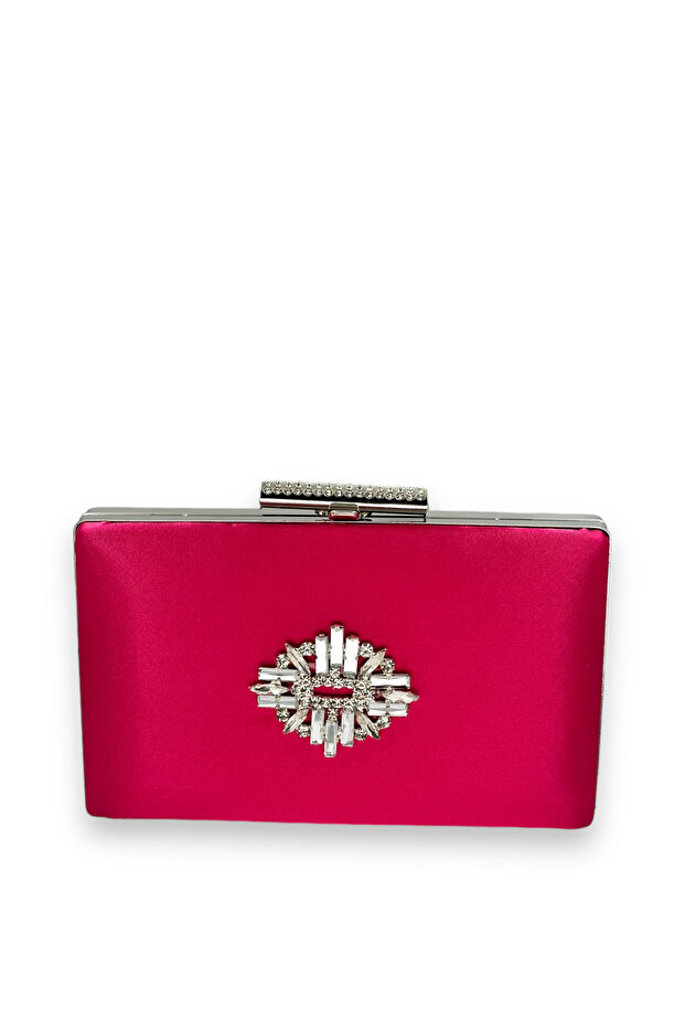 Fuchsia Pink Color Satin Crystal Stone Evening Dress Bag Evening Bag Henna Bridal Bag
