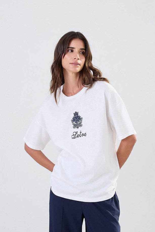 Ekru Setre Logolu Basic T-Shirt - 4