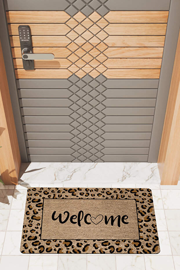 Modern Dijtal Baskı Leopar Welcome Kapı Önü Paspası - 1