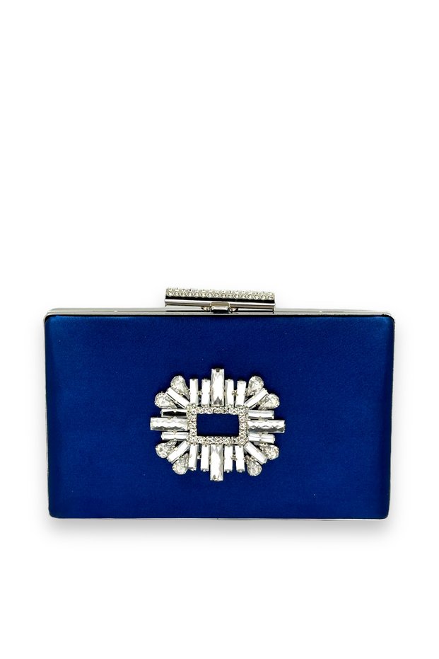 Navy Blue Color Satin Crystal Stone Evening Dress Bag Evening Bag Henna Bridal Bag Clutch