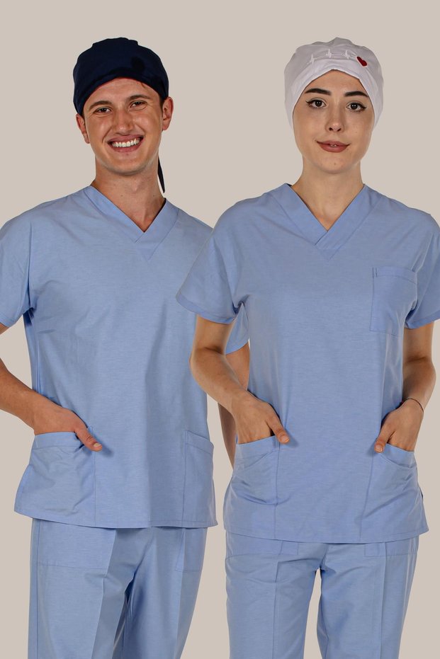 Light Blue Top Scrubs Terrycotton Doctor Nurse Jersey