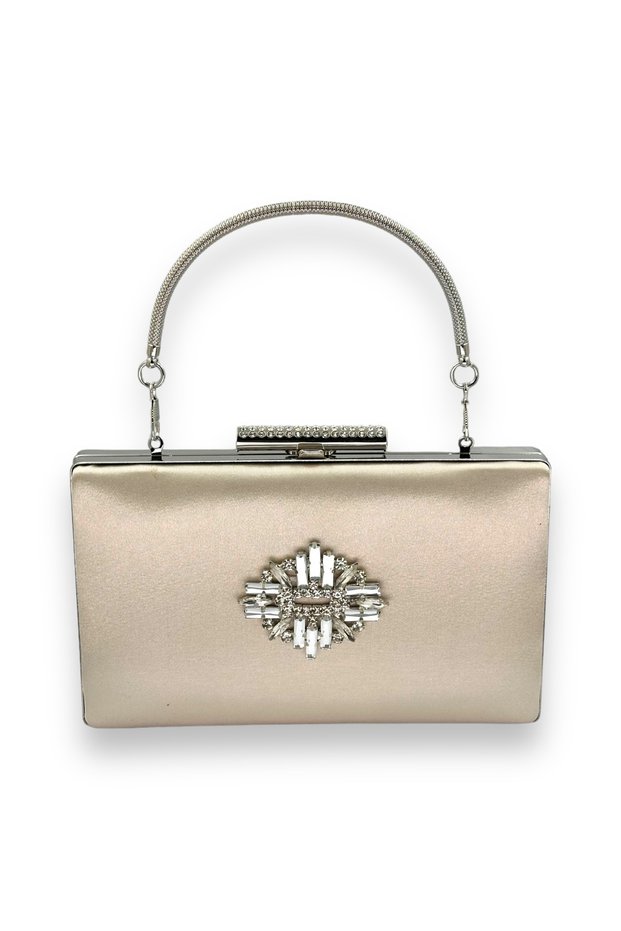 Skin Nude Color Handle Satin Crystal Stone Evening Dress Bag Evening Bag Henna Bridal Bag Clutch