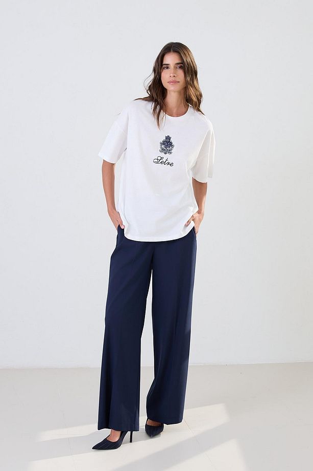 Ekru Setre Logolu Basic T-Shirt - 6