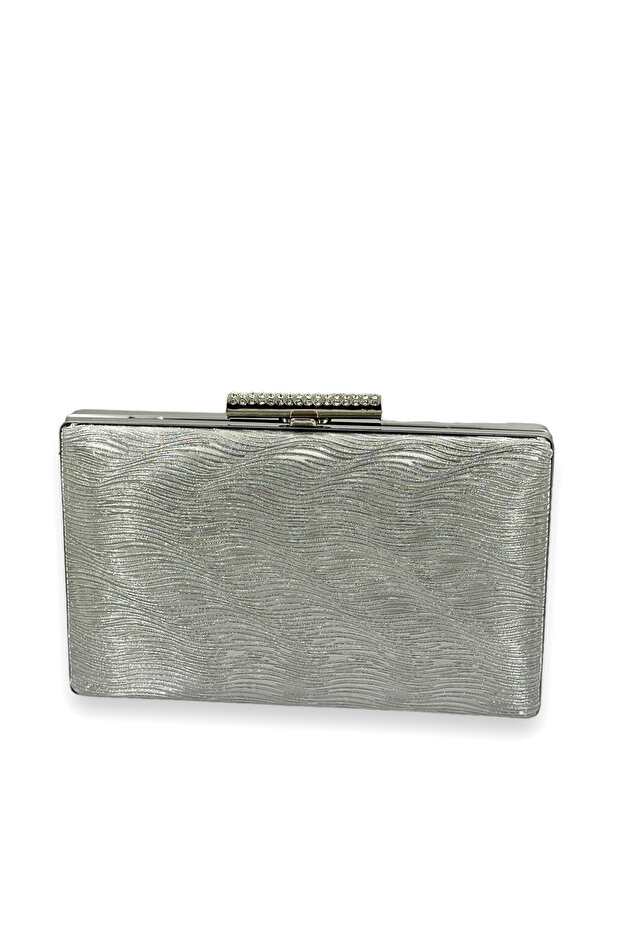 Silver Gray Color Laser Waterway Patterned Evening Dress Bag Evening Bag Henna Bag