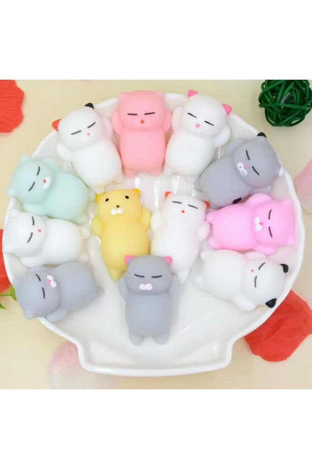 10 ADET KEDİ HAYVAN FİGÜRLÜ SUKUŞİ squishy oyuncak (farklı renkler) - 7