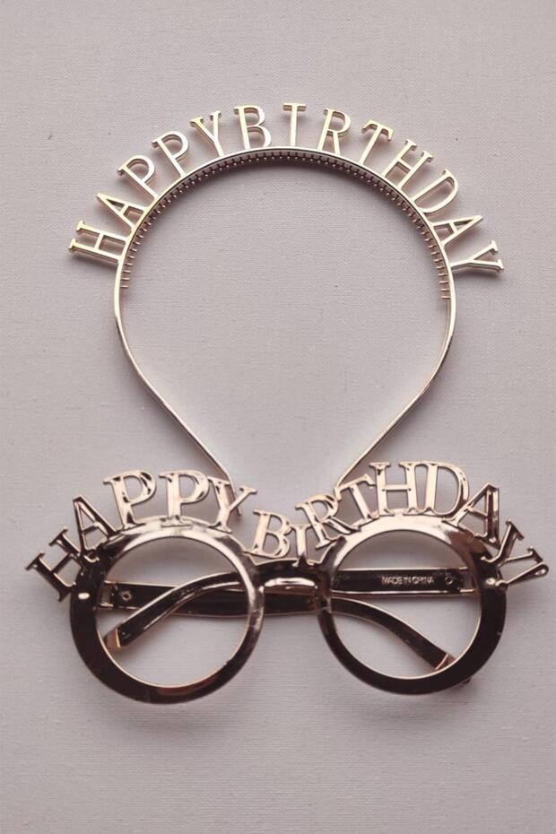 Happy Birthday Tac Glasses Set Rose Gold Color Birthday Party Accessory Crown Glasses