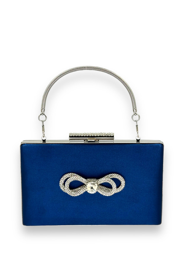 Navy Blue Color Satin Crystal Stone Evening Dress Bag Evening Bag Henna Bridal Bag Clutch