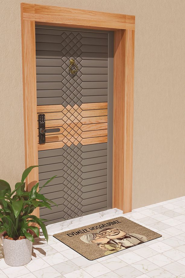 Modern Dijtal Baskı Kahverengi Tatlı Çift Kapı Önü Paspası - 3