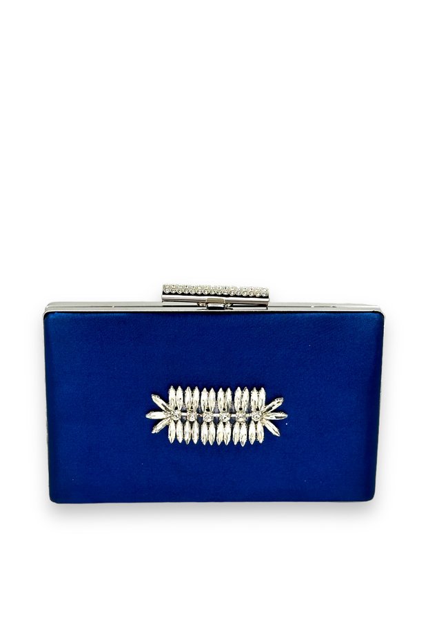 Navy Blue Color Satin Crystal Stone Evening Dress Bag Evening Bag Henna Bridal Bag Clutch