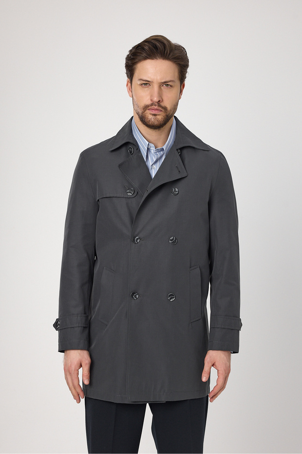 Madrid Men's Anthracite Spring Cotton Jacket-Trench Coat Double-Breasted Collar