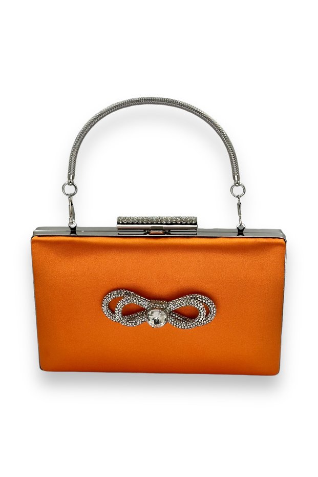Orange Color Handle Satin Crystal Stone Evening Dress Bag Evening Bag Henna Bridal Bag Clutch