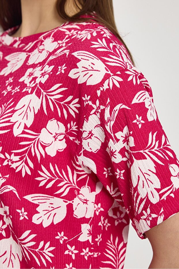 Fuchsia Floral Pattern T-Shirt 4357A - 4