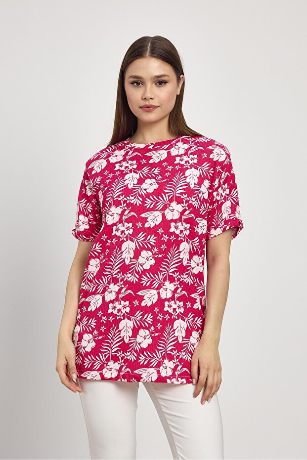 Fuchsia Floral Pattern T-Shirt 4357A - 2