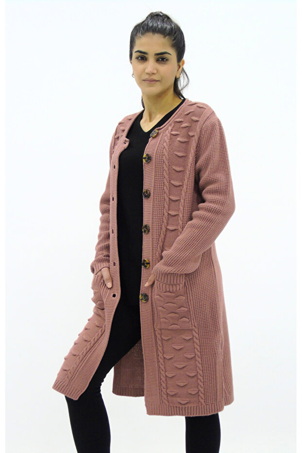 Düğmeli Cepli Triko Hırka - 3