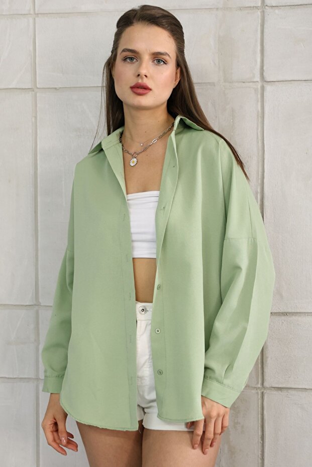 Kadın Yeşil Gömlek Oversize - 8