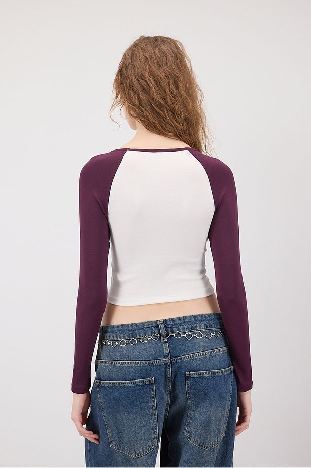 Reglan Uzun Kollu Crop Bluz B1634-İ13 - 4