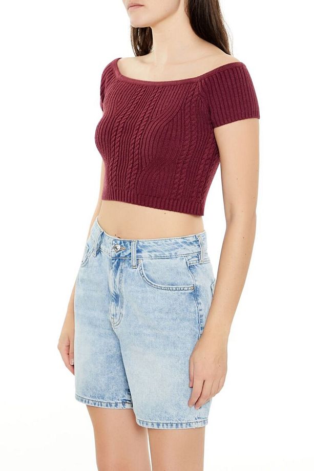 Triko Omzu Açık Crop Bluz - 4