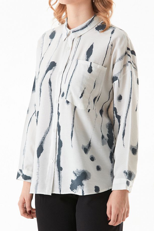Batik Desenli Tek Cepli Oversize Gömlek - 7