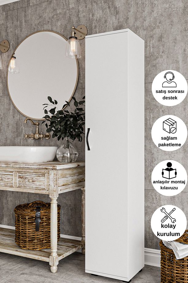 Banyo Dolabı Mutfak Ofis Çalışma Dosya Dolabı Tek Kapaklı 5 Bölmeli Çok Amaçlı Dolap - 1