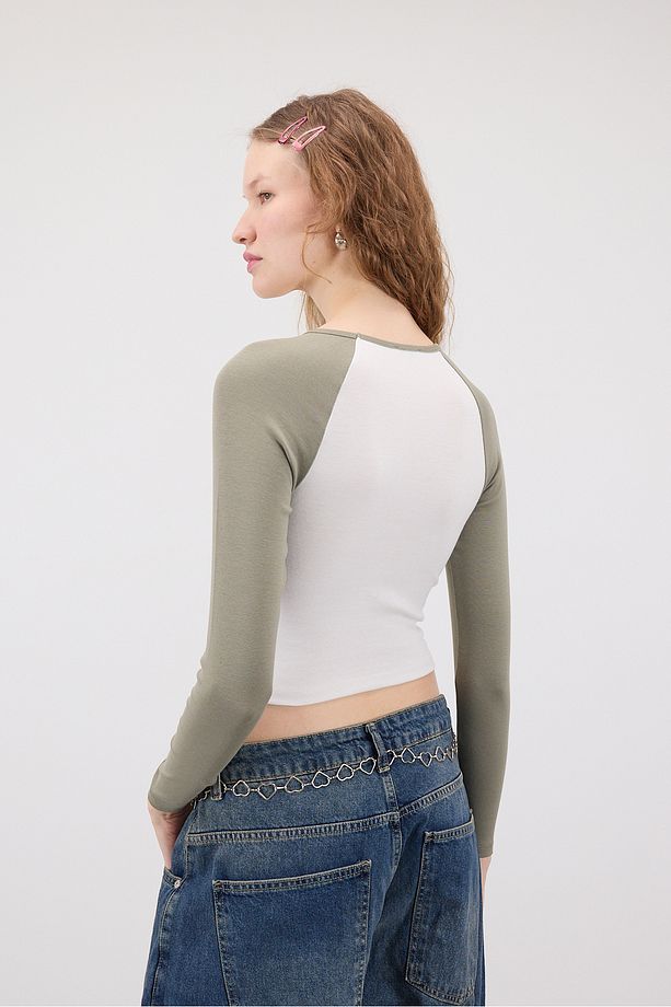 Reglan Uzun Kollu Crop Bluz B1634-i13 - 5