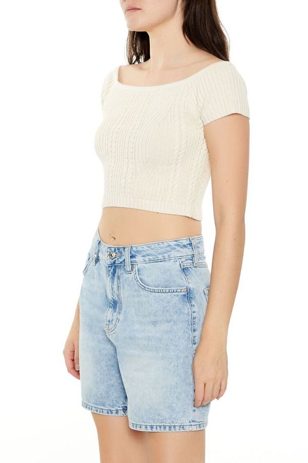Triko Omzu Açık Crop Bluz - 4