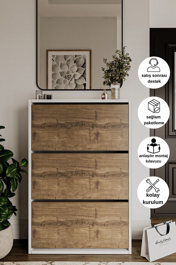 Düşer Kapak 3 Bölmeli Duvara Montajlanabilir Ayakkabılık - 1