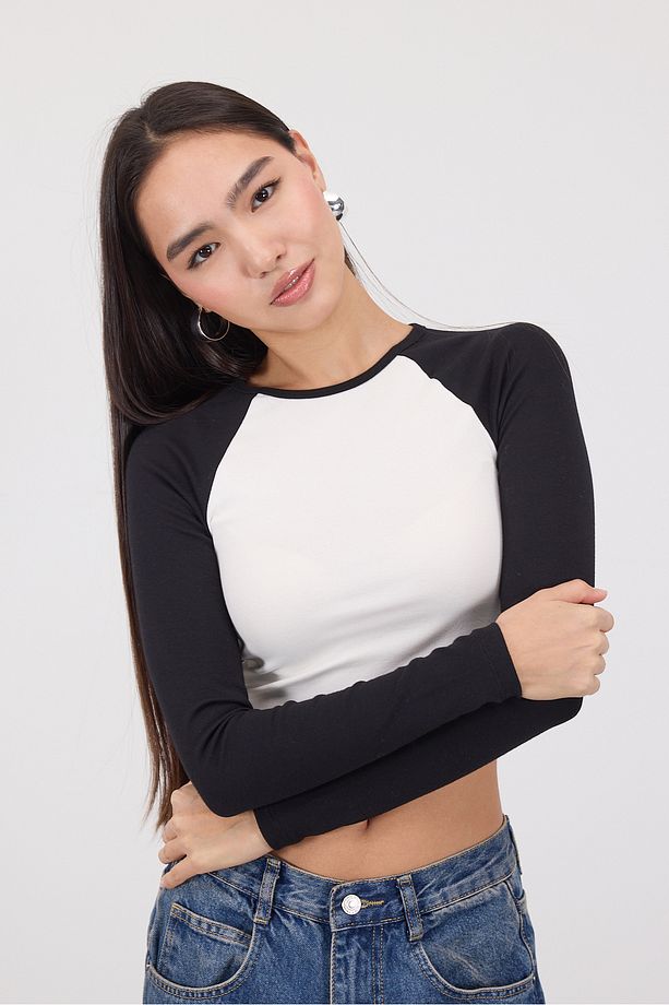 Reglan Uzun Kollu Crop Bluz B1634-i13 - 3