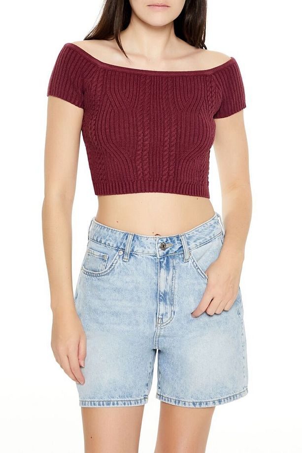 Triko Omzu Açık Crop Bluz - 1