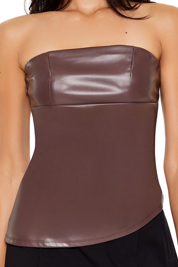 Straplez Deri Bluz - 3