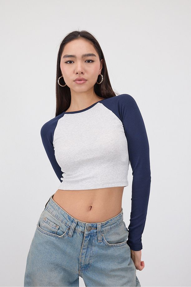 Reglan Uzun Kollu Crop Bluz B1634-İ13 - 3