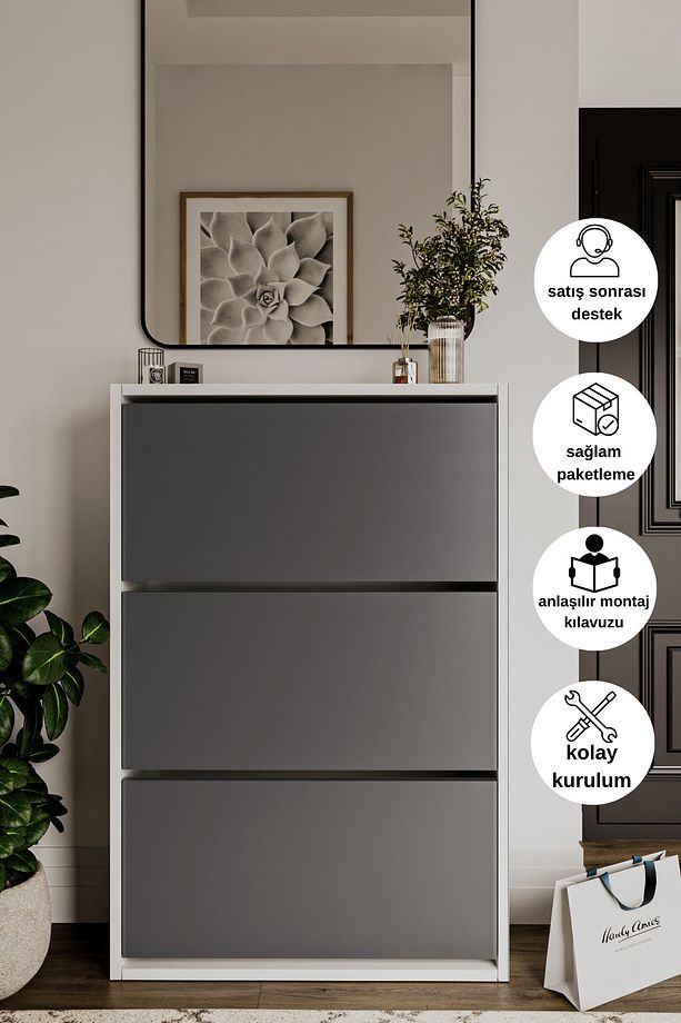 Düşer Kapak Ayakkabılık 3 Bölmeli Ayakkabılık - 1