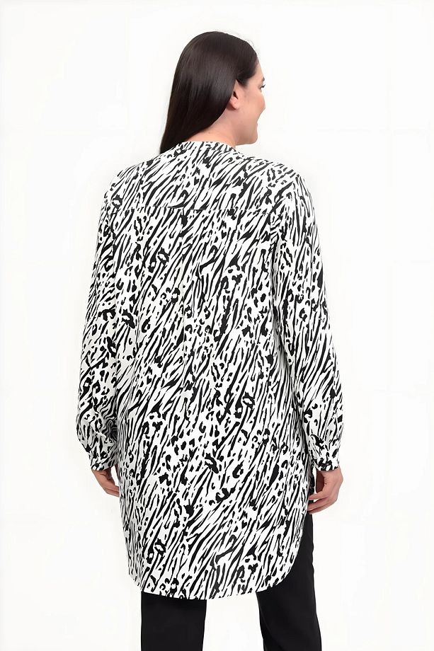 Rahatlığı Arayanlara Özel: Viskon Hakim Yaka Zebra Desen Tunik - 5