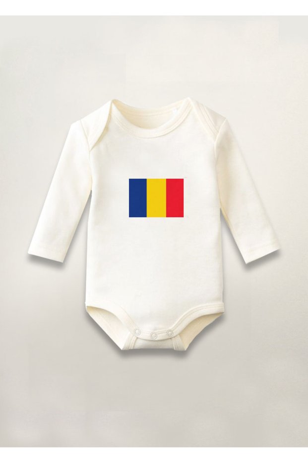 Romania Flag Printed Cotton Long Sleeve Snap Fastener Baby Bodysuit Undershirt Jumpsuit